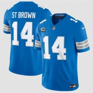 Detroit Lions #14 Amon-Ra St. Brown Blue 2026 With 4-Star C Patch F.U.S.E. Vapor Limited Jersey