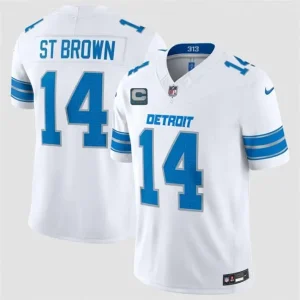 Detroit Lions #14 Amon-Ra St. Brown White 2026 With 4-Star C Patch F.U.S.E. Vapor Limited Jersey