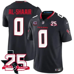 Houston Texans #0 Azeez Al-Shaair Navy 2nd Alternate 2026 With 25th Anniversary Patch And 4-Star C Patch F.U.S.E. Vapor Limited Jersey