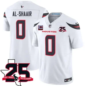 Houston Texans #0 Azeez Al-Shaair White 2026 With 25th Anniversary Patch And 4-Star C Patch F.U.S.E. Vapor Limited Jersey