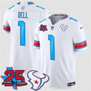 Houston Texans #1 Tank Dell White 2026 F.U.S.E. Rivalries Collection With 25th Anniversary Patch Limited Jersey