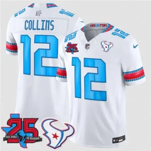 Houston Texans #12 Nico Collins White 2026 F.U.S.E.Rivalries Collection With 25th Anniversary Patch Limited Jersey