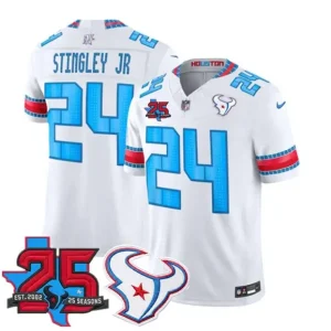 Houston Texans #24 Derek Stingley Jr. White 2026 F.U.S.E. Rivalries Collection With 25th Anniversary Patch Limited Jersey
