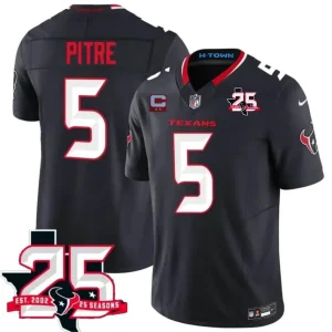 Houston Texans #5 Jalen Pitre Navy 2nd Alternate 2026 With 25th Anniversary Patch And 2-Star C Patch F.U.S.E. Vapor Limited Jersey