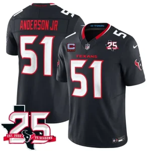 Houston Texans #51 Will Anderson Jr Navy 2nd Alternate 2026 With 25th Anniversary Patch And 4-Star C Patch F.U.S.E. Vapor Limited Jersey