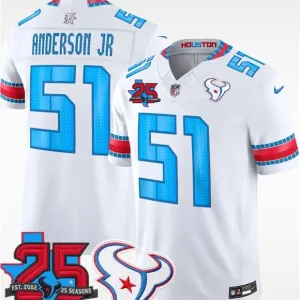 Houston Texans #51 Will Anderson Jr. White 2026 F.U.S.E. Rivalries Collection With 25th Anniversary Patch Limited Jersey