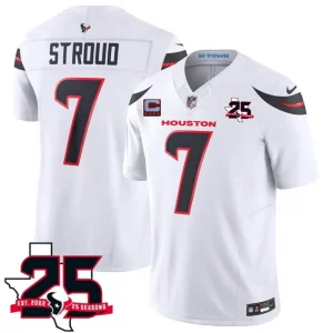Houston Texans #7 C.J. Stroud White 2026 With 25th Anniversary Patch And 4-Star C Patch F.U.S.E. Vapor Limited Jersey