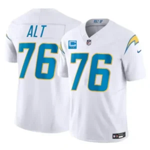 Los Angeles Chargers #76 Joe Alt White 2026 F.U.S.E. 2-Star C Patch Vapor Limited Jersey