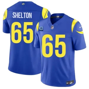 Los Angeles Rams #65 Coleman Shelton Royal 2026 F.U.S.E. 1-Star C Patch Vapor Limited Jersey