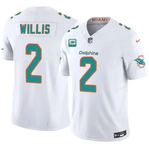 Miami Dolphins #2 Malik Willis White 2026 F.U.S.E. 1-Star C Patch Vapor Limited Jersey